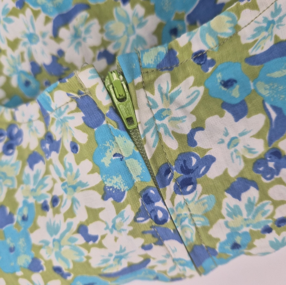 Y2k Faded Glory‎ Blue Green Cotton Floral V-Neck Dress Size M - Picture 4 of 6
